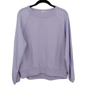 Gap Vintage Soft Eyelet Sweatshirt Womens M Purple Boho Pastel Granny Prep Casua